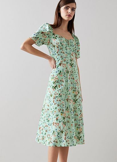Phelia Mint Cotton Apple Blossom Print Dress