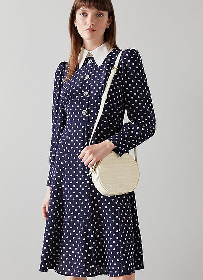 Hayden Cream Croc-Effect Leather Round Shoulder Bag
