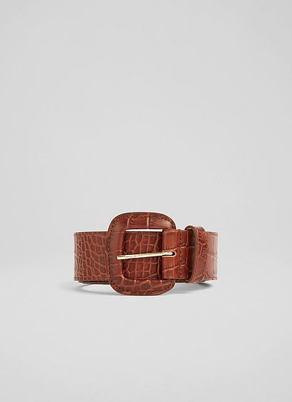 Mica Tan Croc-Effect Leather Wide Belt