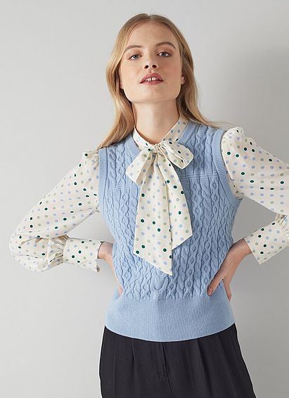 Amory Pale Blue Cotton-Wool Cable Knit Tank Top
