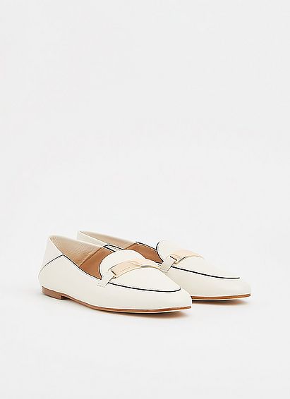 Paola Off-White Leather Contrast Piping Loafers