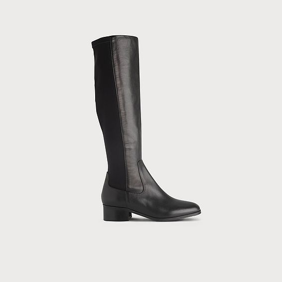 Bella Black Stretch Leather Knee Boots
