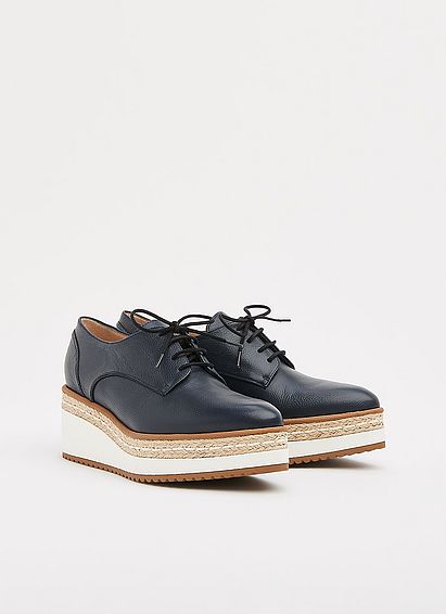 Pembridge Navy Leather Platform Lace-Ups
