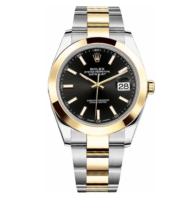 Datejust met zwarte wijzerplaat, goud en staal, 41 mm