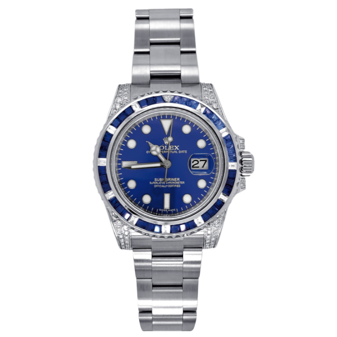 Submariner met blauwe wijzerplaat en diamanten, 40 mm