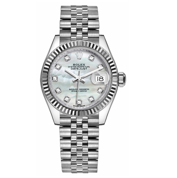 Lady-Datejust met Mother-of-Pearl wijzerplaat en diamanten, 28 mm
