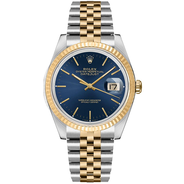 Datejust in goud en staal met blauwe wijzerplaat, 36 mm