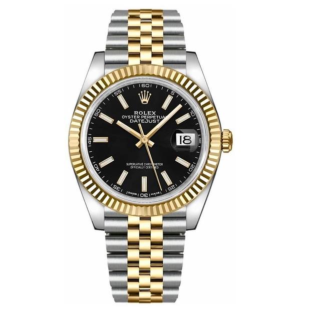 Datejust met zwarte wijzerplaat, goud en staal, 41 mm