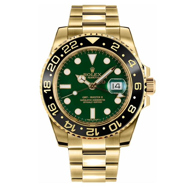 GMT-Master II in geelgoud met groene wijzerplaat, 40 mm