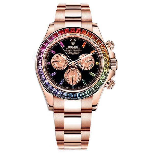 Daytona “Rainbow” van Everose-goud met zwarte wijzerplaat, 40 mm