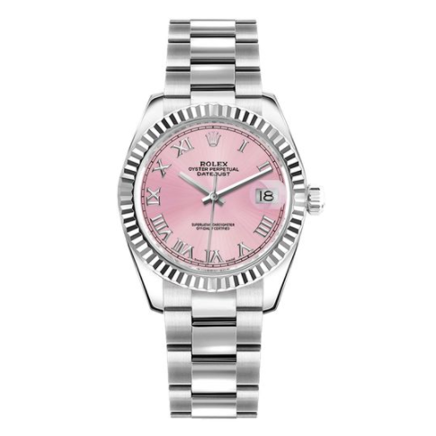 Datejust met roze wijzerplaat, Romeinse cijfers en Oyster-band, 31 mm