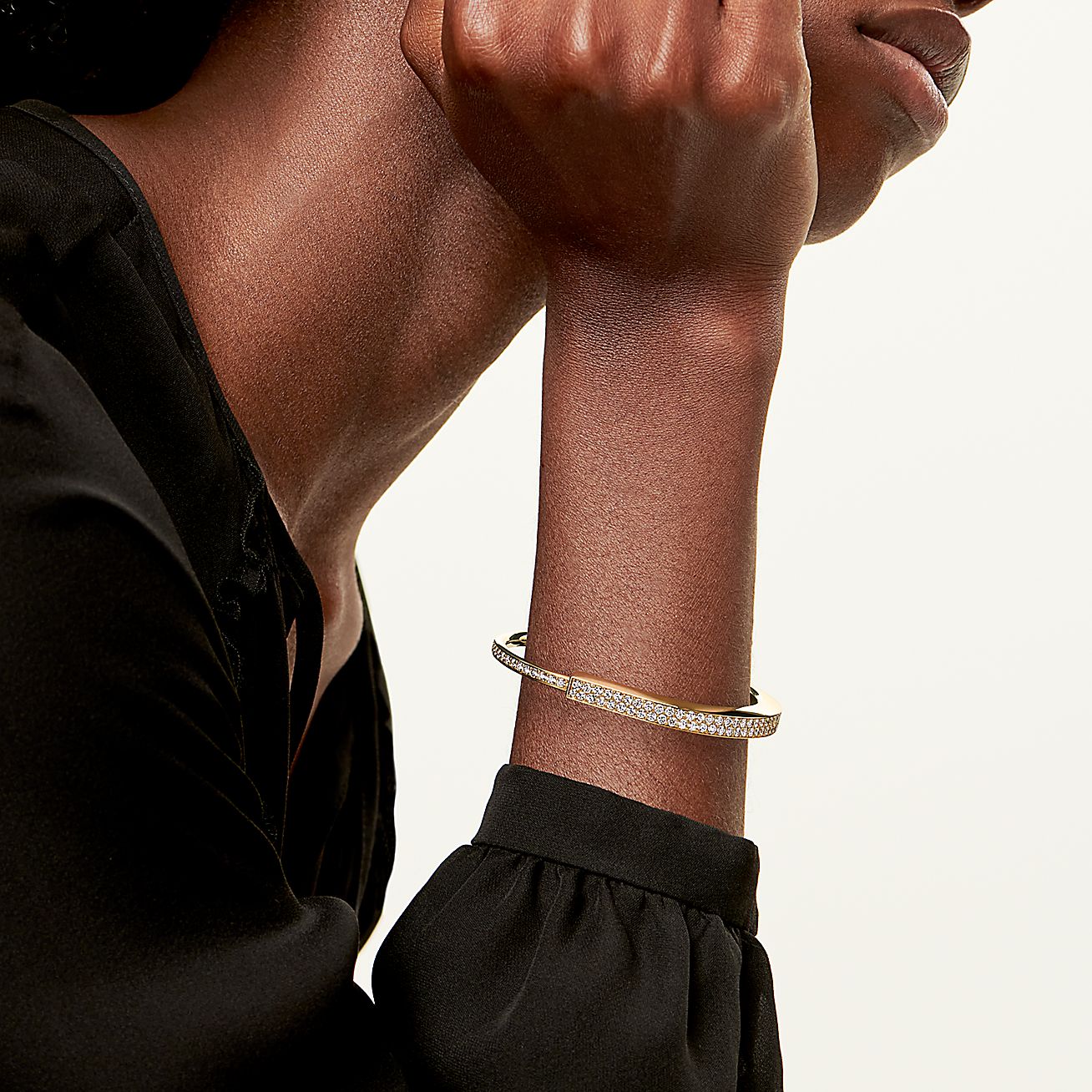 Tiffany Lock Bangle with Pave Diamond [3 GOLD-PLATED COLORS]
