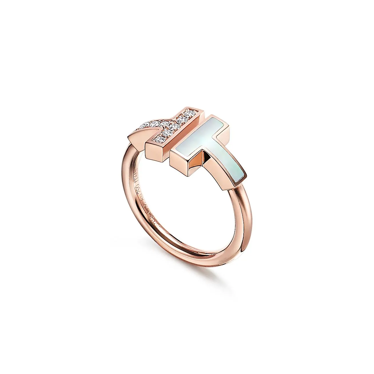 Tiffany T Wire Ring in Rose Gold with Diamonds and Mother-of-pearl