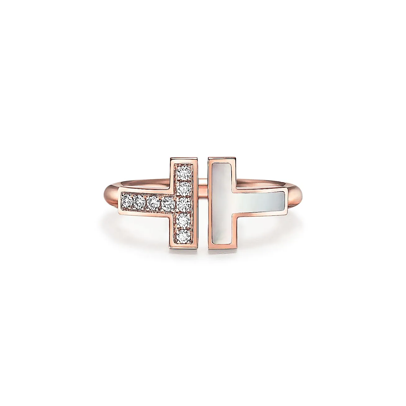 Tiffany T Wire Ring in Rose Gold with Diamonds and Mother-of-pearl