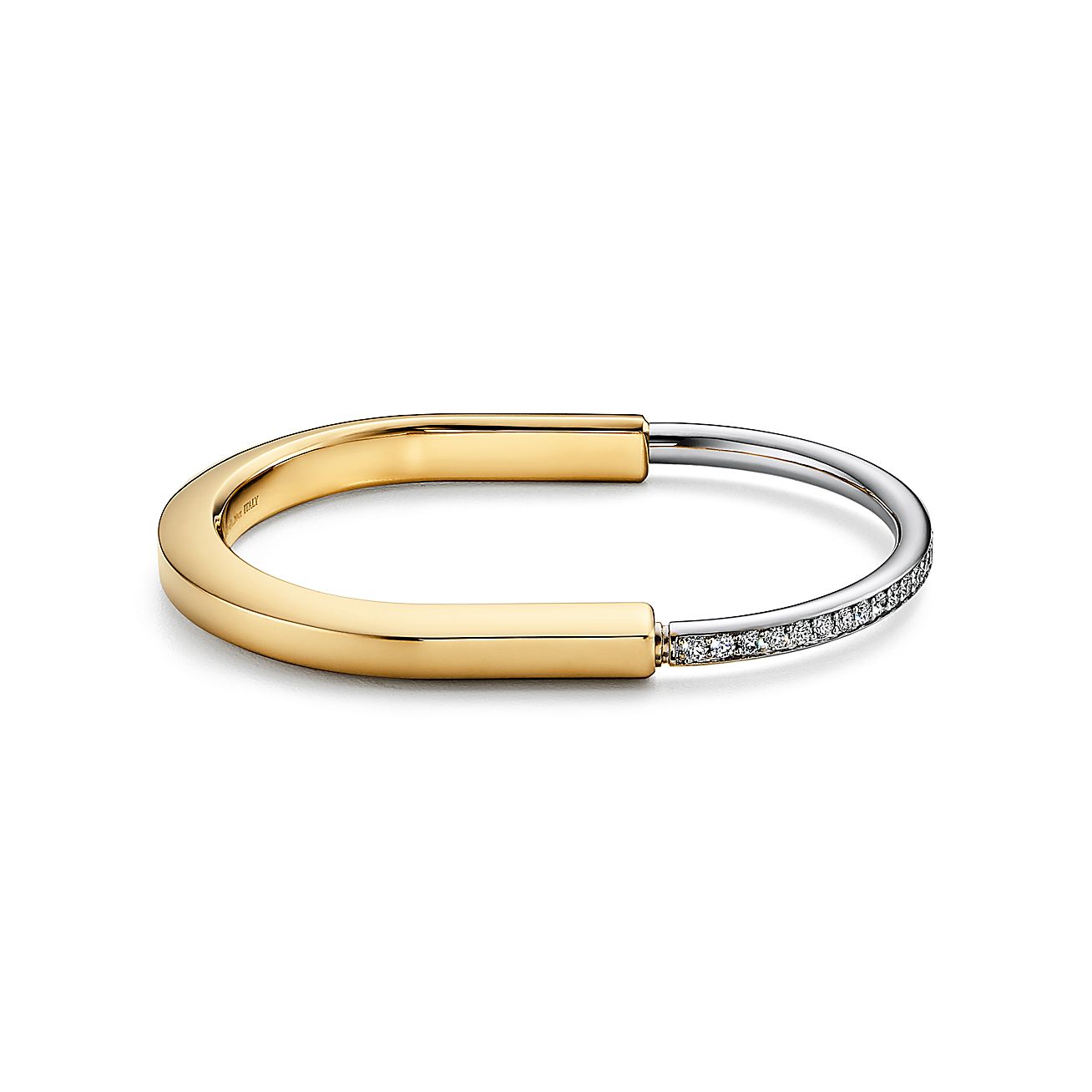 Tiffany Lock Bangle with Half Pave Diamonds[3 GOLD-PLATED COLORS]