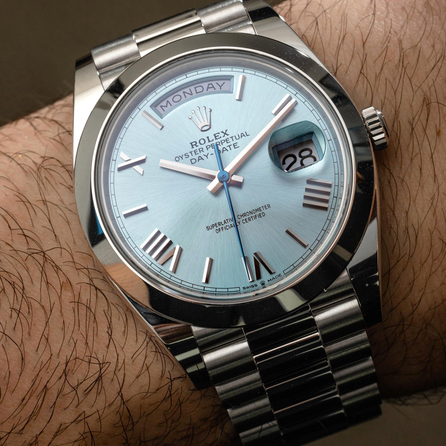 Rolex Oyster Perpetual Day-Date President 40mm in Platinum with Ice-Bl