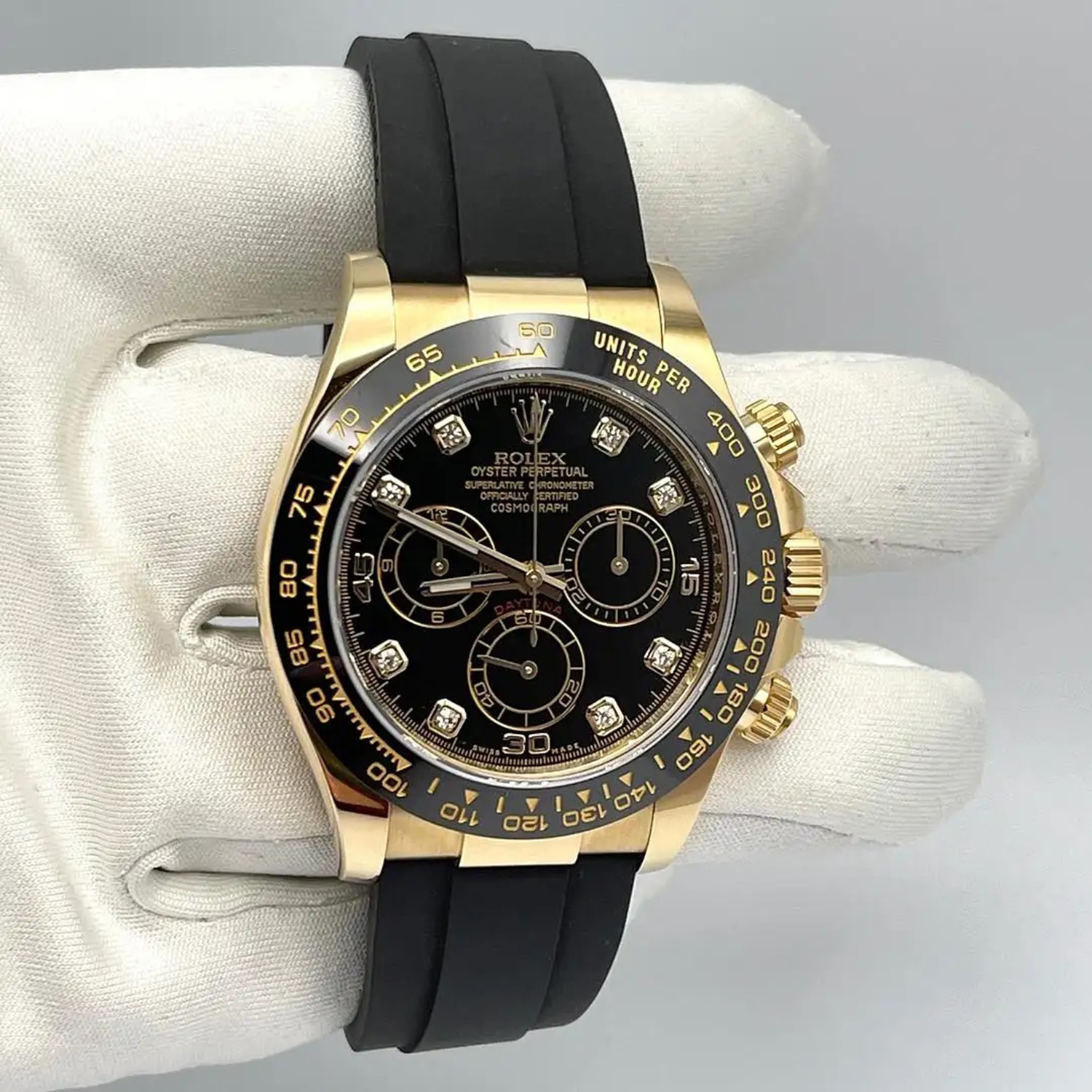 Rolex Daytona Yellow Gold Black-Diamond Oysterflex Strap 116518LN-0046 40mm