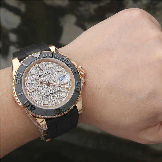 Yacht Master 1 Golden Diamond Dial Rubber Strap 40mm