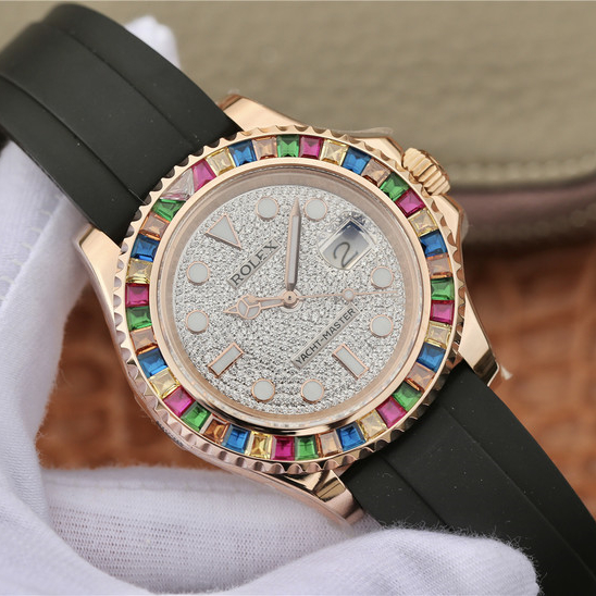 Rolex Yacht-Master 1 Golden Diamond Bezel & Dial Rubber Strap 40mm