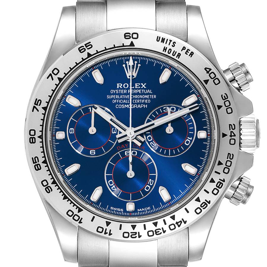 Rolex Daytona Blue Dial White Gold Chronograph Mens Watch 40mm