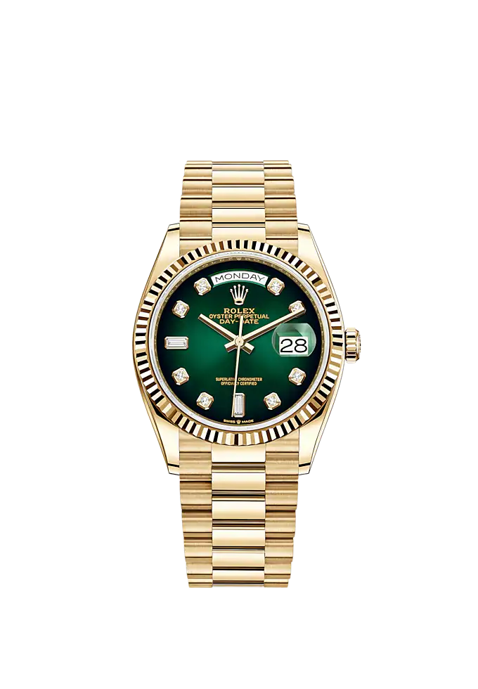 ROLEX Day-Date 40mm Green Ombre Diamond Dial Yellow Gold President Aut