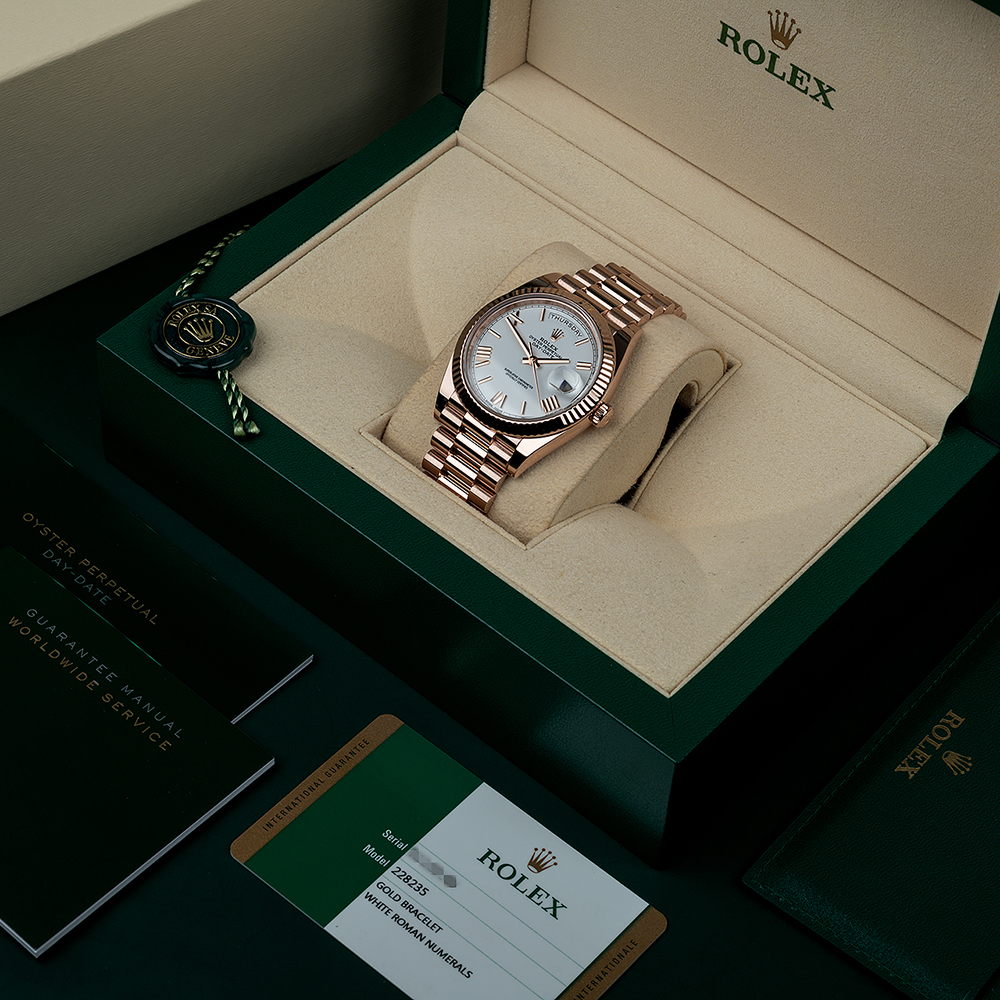 Rolex Day-Date President 40mm Everose gold White Dial 228235-0032 Unwo