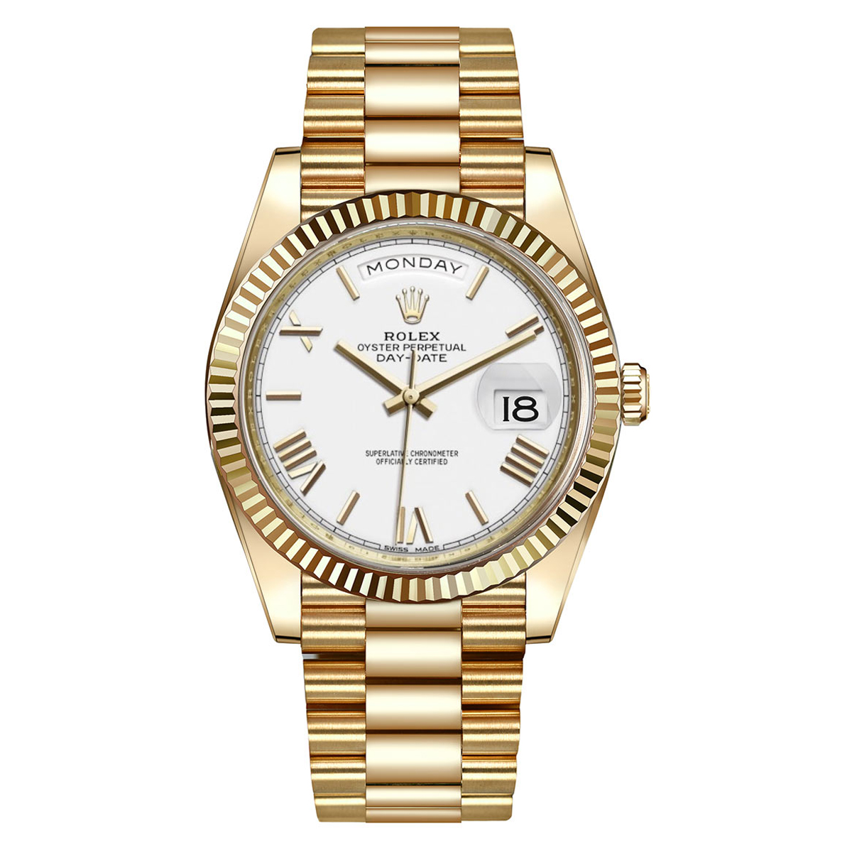 ROLEX 228238 DAY-DATE 40MM PRESIDENT 18K YELLOW GOLD SILVER ROMAN DIAL 40mm