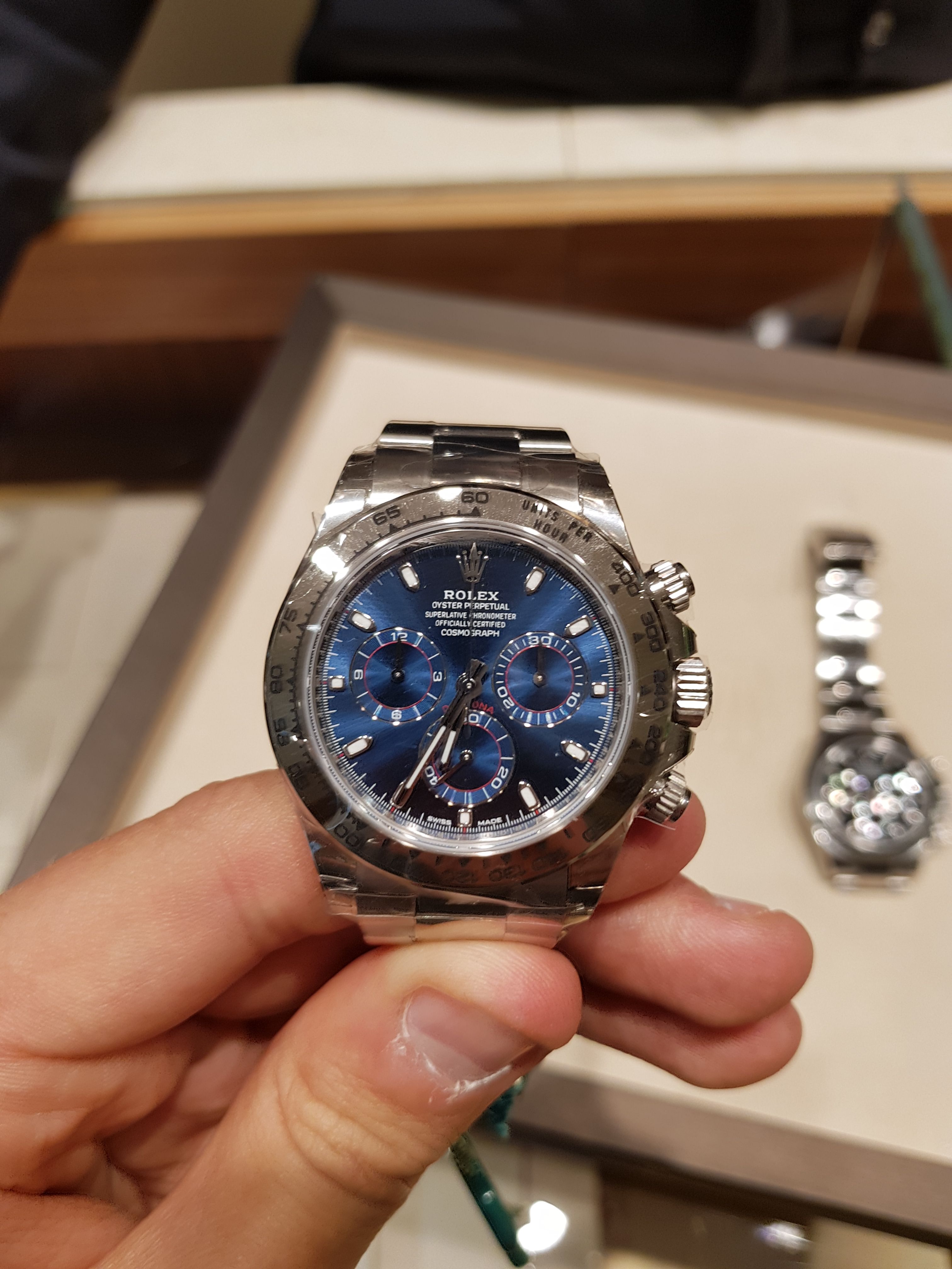 Rolex Daytona Blue Dial White Gold Chronograph Mens Watch 40mm