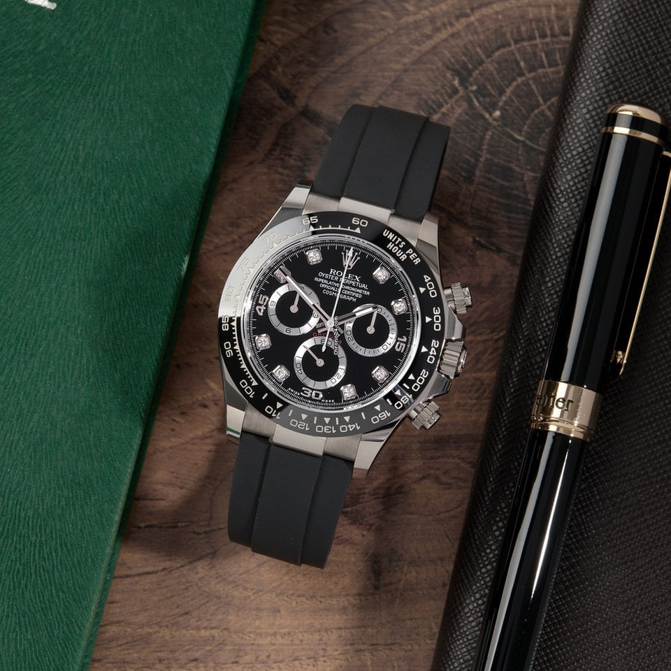 Rolex Daytona White Gold Black Dial Oysterflex Strap 116519LN-0025 Unw 40mm