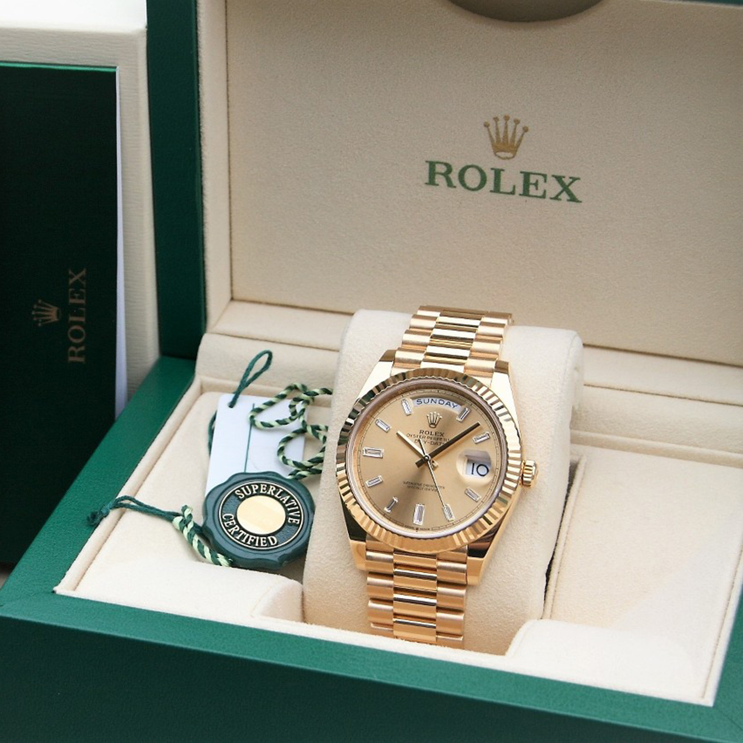 Rolex Day-Date President 40mm Yellow Gold Champagne Diamond Dial 22823