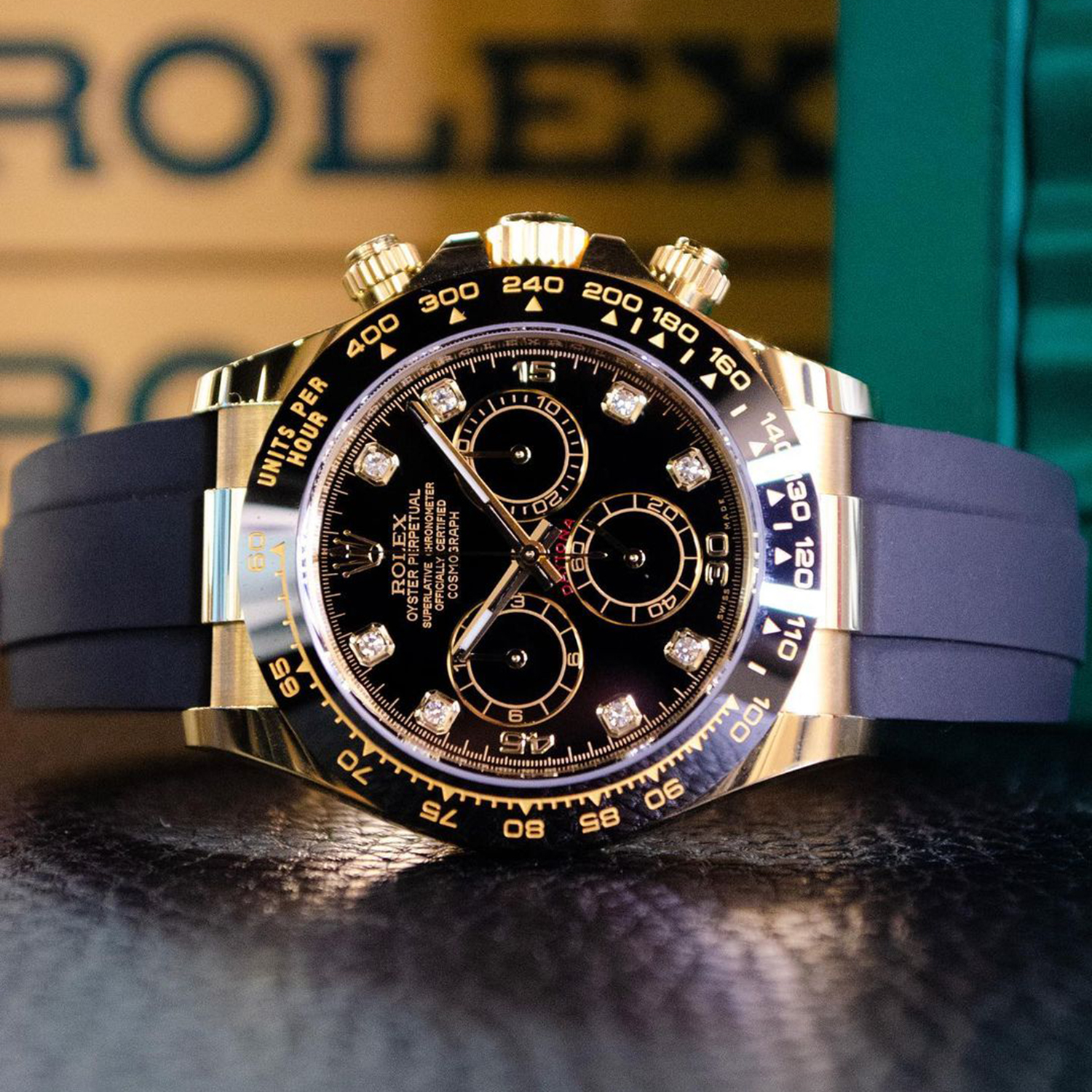 Rolex Daytona Yellow Gold Black-Diamond Oysterflex Strap 116518LN-0046 40mm