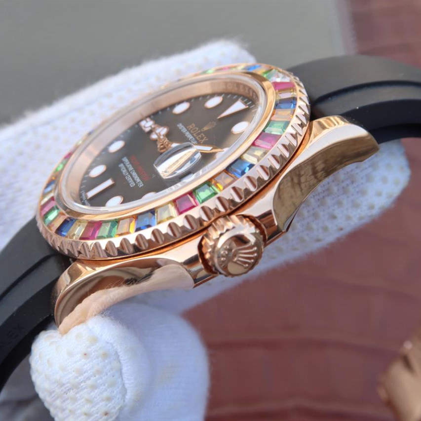 Rolex Yacht-Master 1 Golden Diamond Bezel Black Dial Rubber Strap 40mm