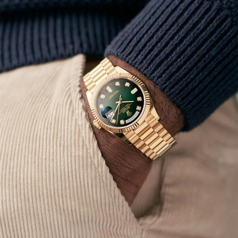 ROLEX Day-Date 40mm Green Ombre Diamond Dial Yellow Gold President Aut