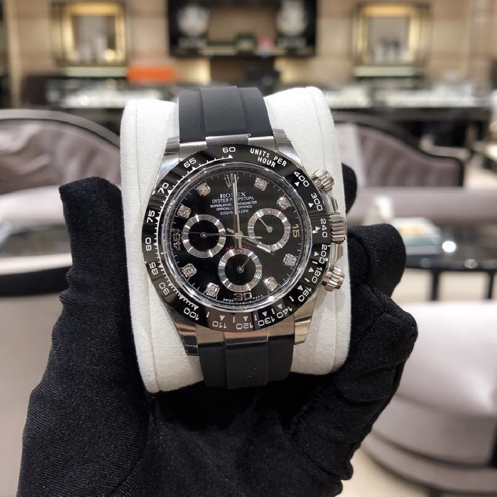 Rolex Daytona White Gold Black Dial Oysterflex Strap 116519LN-0025 Unw 40mm
