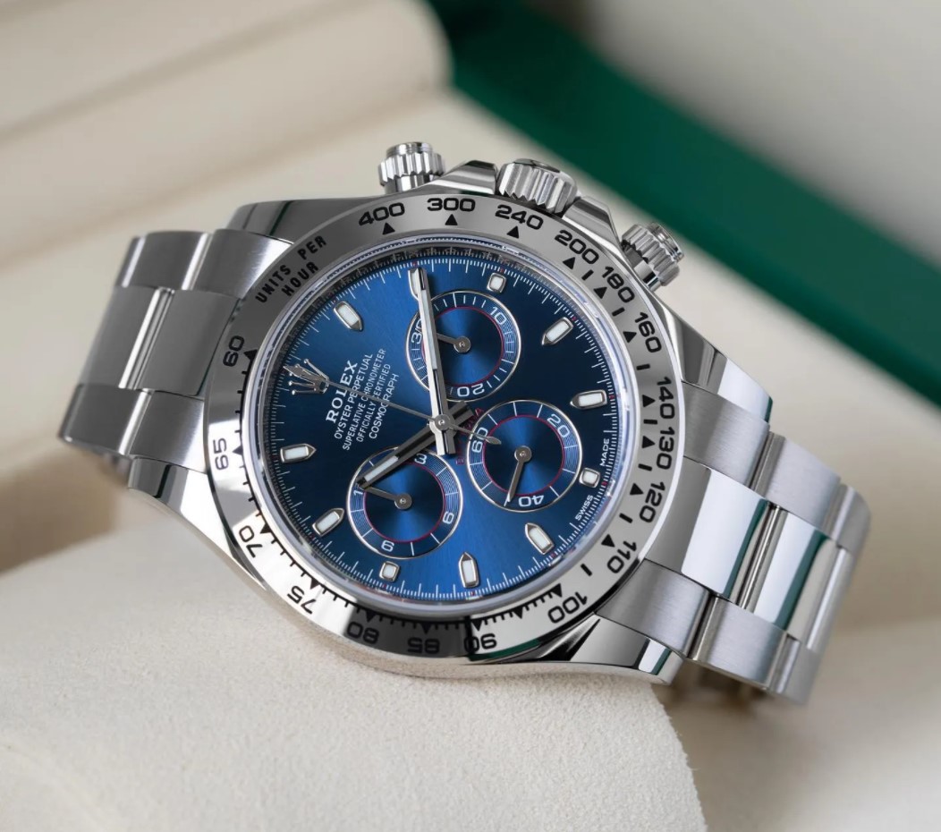 Rolex Daytona Blue Dial White Gold Chronograph Mens Watch 40mm