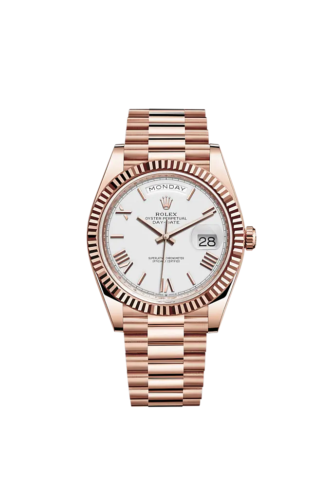 Rolex Day-Date President 40mm Everose gold White Dial 228235-0032 Unwo