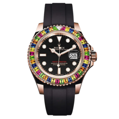 Rolex Yacht-Master 1 Golden Diamond Bezel Black Dial Rubber Strap 40mm