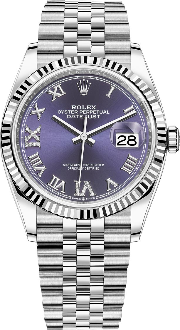 Rolex Datejust 36mm Aubergine Roman VI IX Jubilee m126234-0021