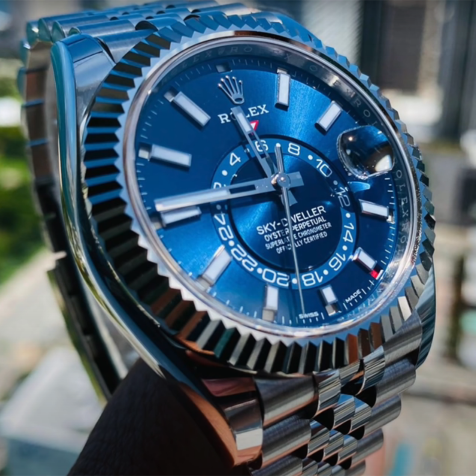 Sky-Dweller Blue Dial Steel White Gold Mens Watch 326934 42mm