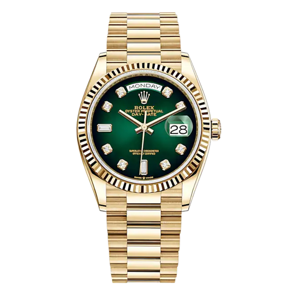 ROLEX Day-Date 40mm Green Ombre Diamond Dial Yellow Gold President Aut