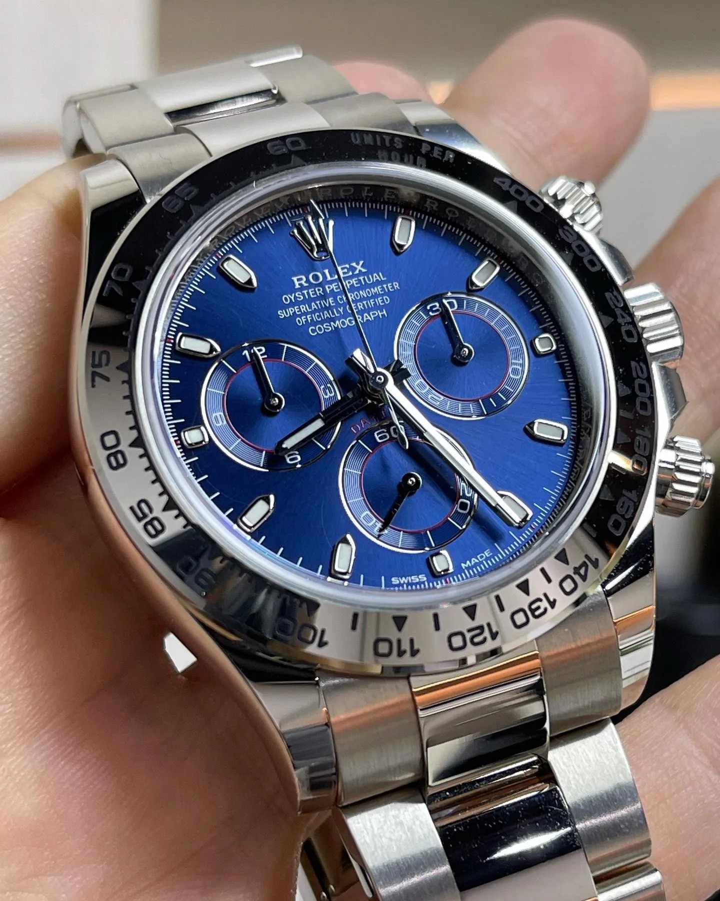 Rolex Daytona Blue Dial White Gold Chronograph Mens Watch 40mm