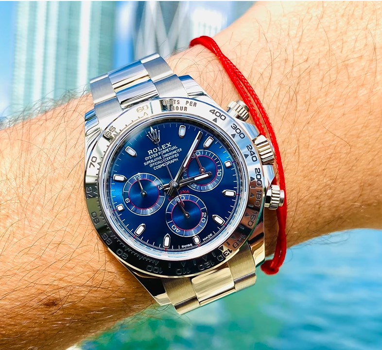 Rolex Daytona Blue Dial White Gold Chronograph Mens Watch 40mm