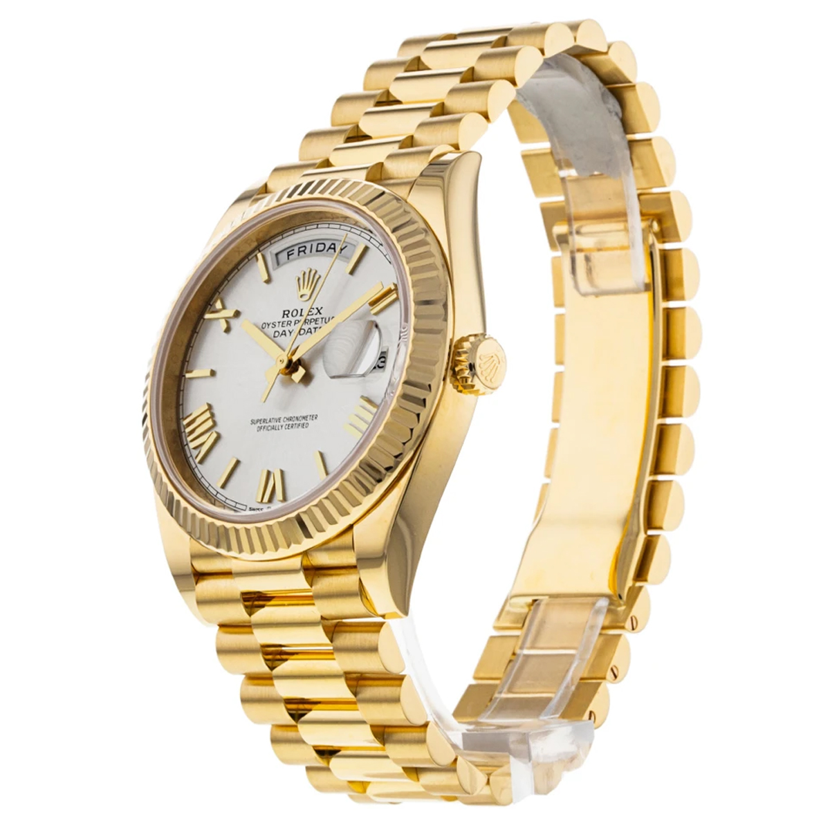 ROLEX 228238 DAY-DATE 40MM PRESIDENT 18K YELLOW GOLD SILVER ROMAN DIAL 40mm