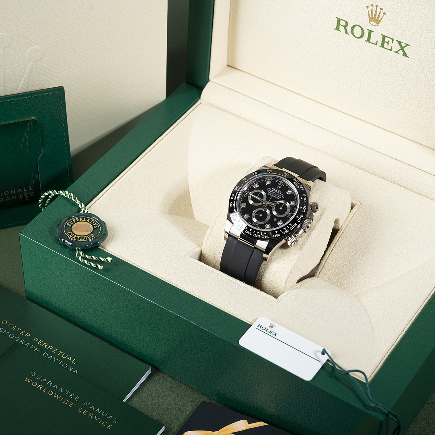 Rolex Daytona White Gold Black Dial Oysterflex Strap 116519LN-0025 Unw 40mm