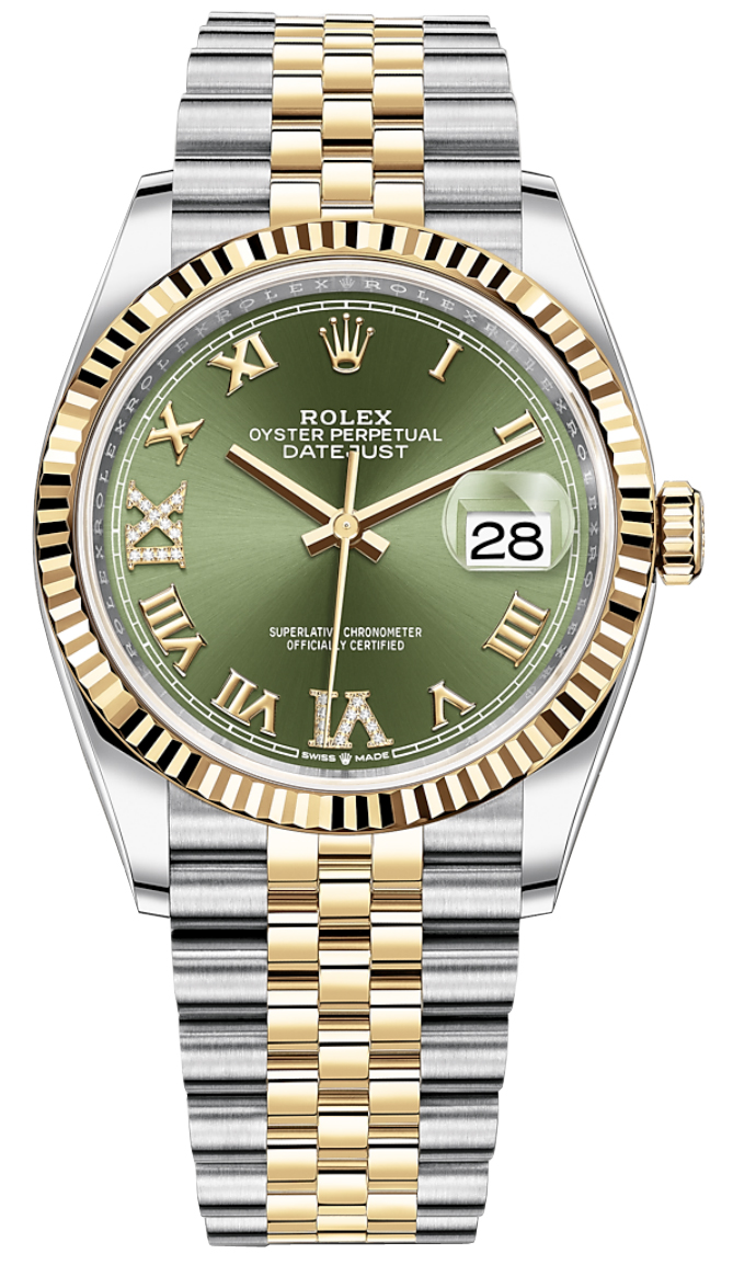 Rolex Datejust 36mm Olive Green VI IX Roman Jubilee m126233-0025