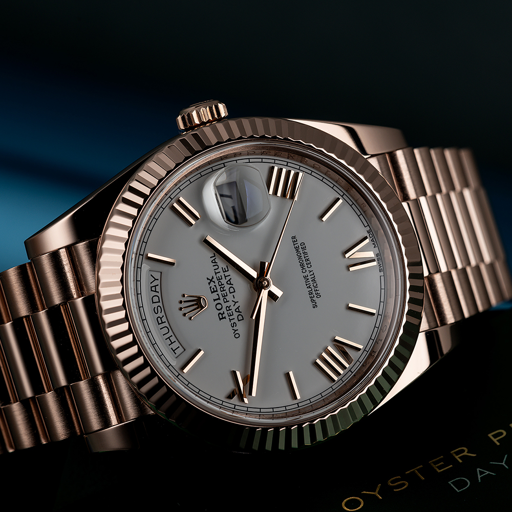 Rolex Day-Date President 40mm Everose gold White Dial 228235-0032 Unwo