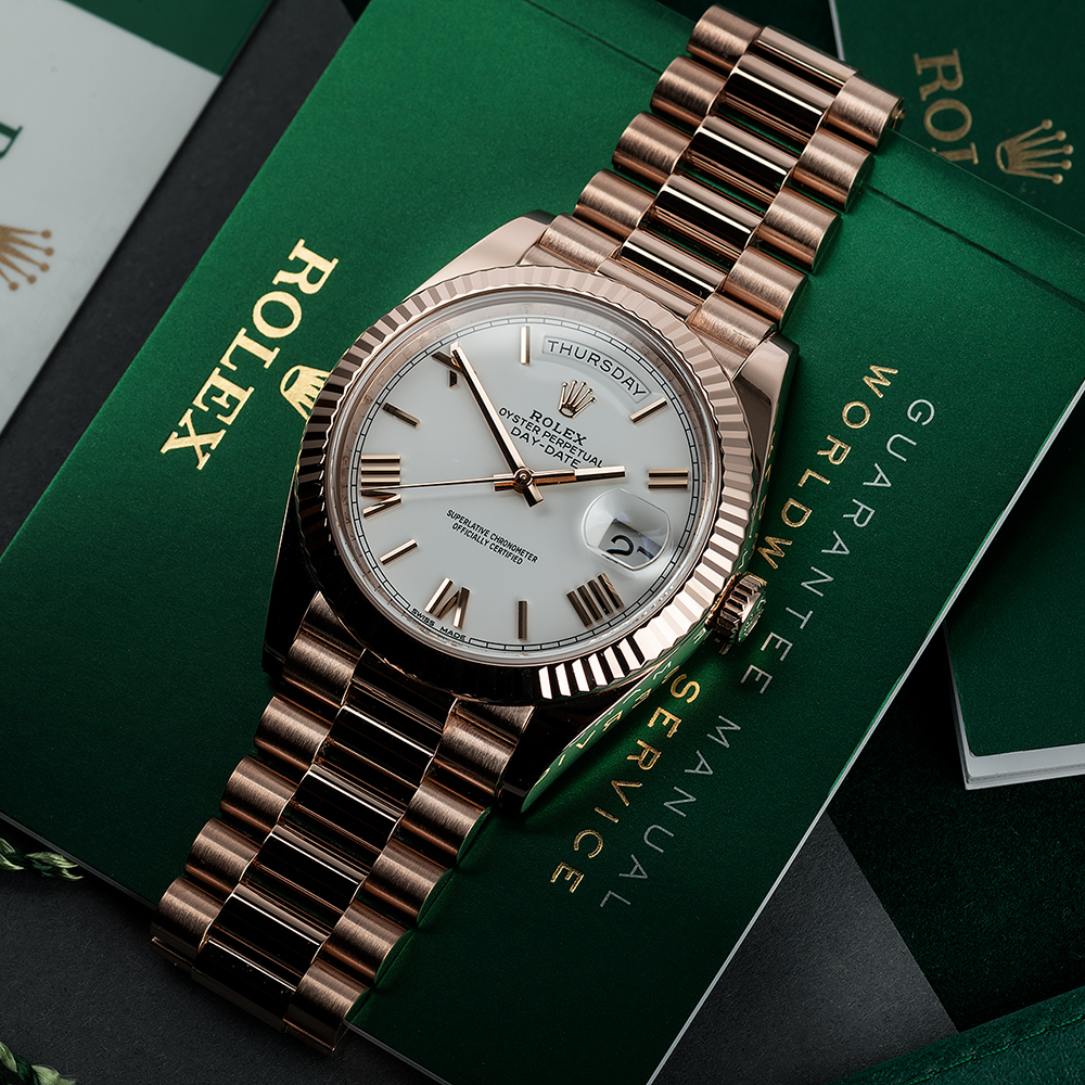 Rolex Day-Date President 40mm Everose gold White Dial 228235-0032 Unwo