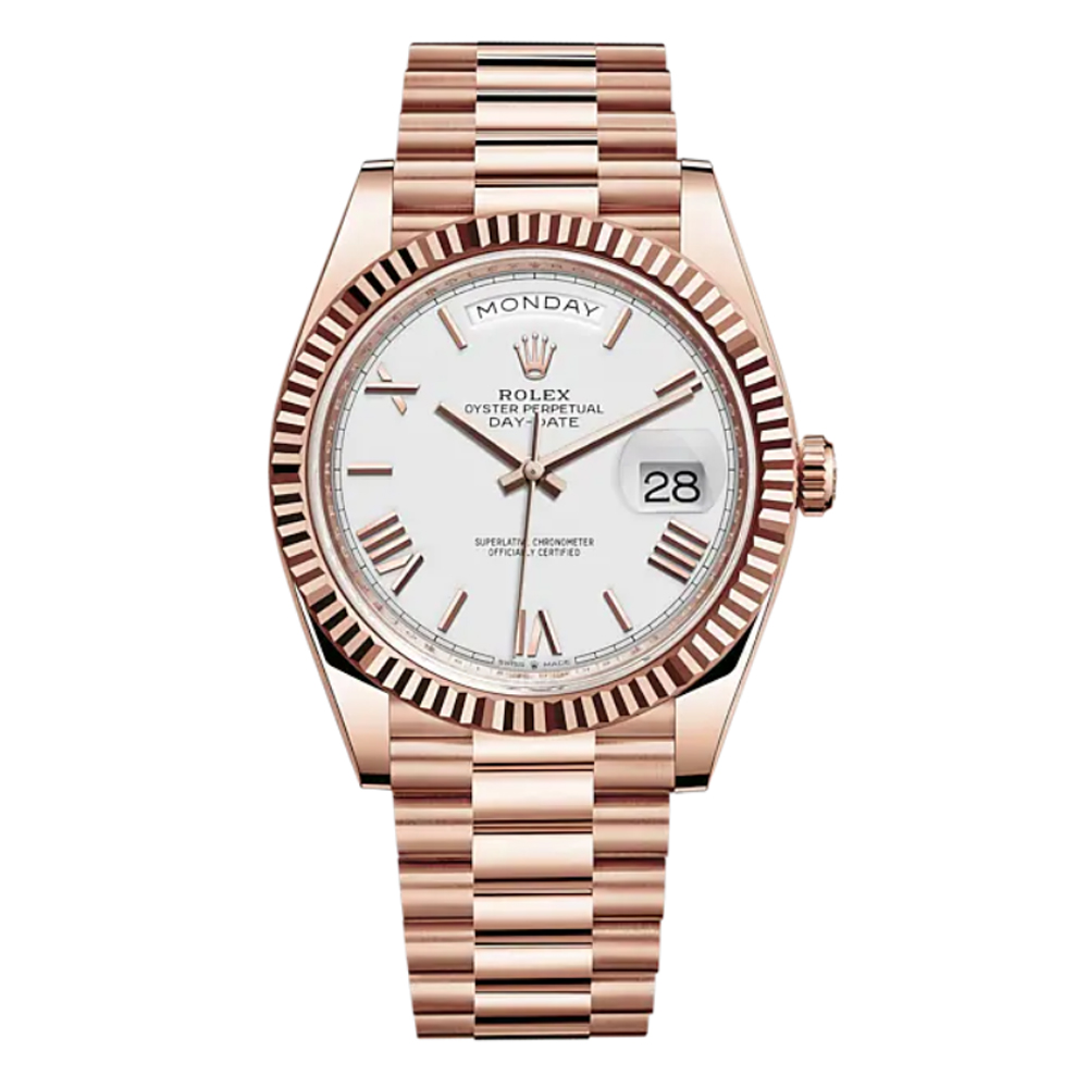 Rolex Day-Date President 40mm Everose gold White Dial 228235-0032 Unwo
