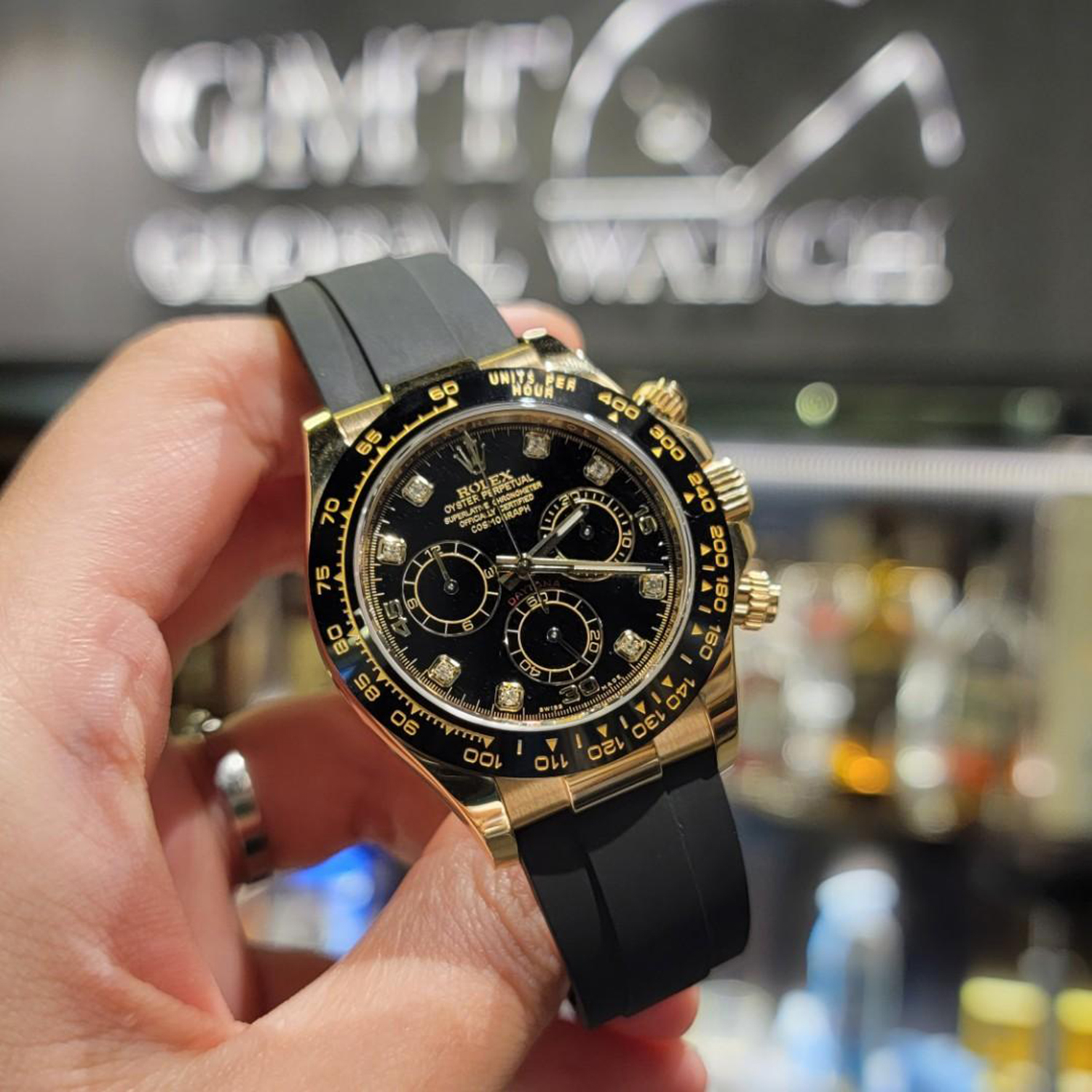 Rolex Daytona Yellow Gold Black-Diamond Oysterflex Strap 116518LN-0046 40mm