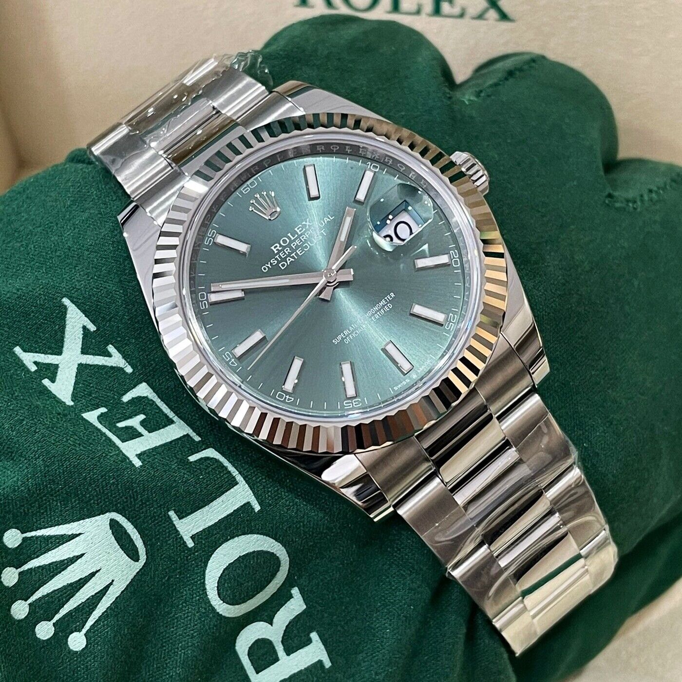 Rolex Datejust 41 Mint Green Dial Steel & White Gold m126334-0028